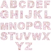 26pcs Floral Iron-on Letter Patches, Embroidered Embroidery A-Z Alphabet Initial Applique Decorative Flower Letter Sew-on Patch for DIY Clothing Clothes Fabric Hat Jacket Backpack Crafts (Pink)