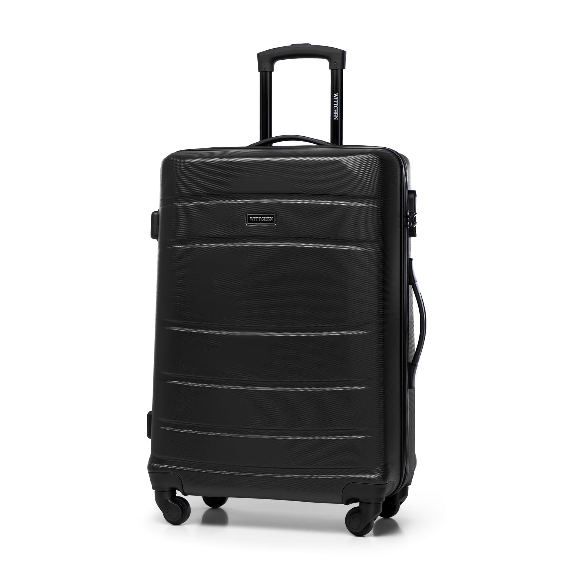 WITTCHEN Travel Suitcase Carry-On Cabin Luggage Hardshell Made of ABS with 4 Spinner Wheels Combination Lock Telescopic Handle Globe Line Size Medium Suitcase Black
