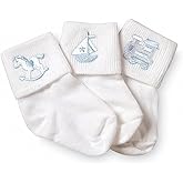 Jefferies Socks Baby Boy Collection Appliques, 3 Pack, White