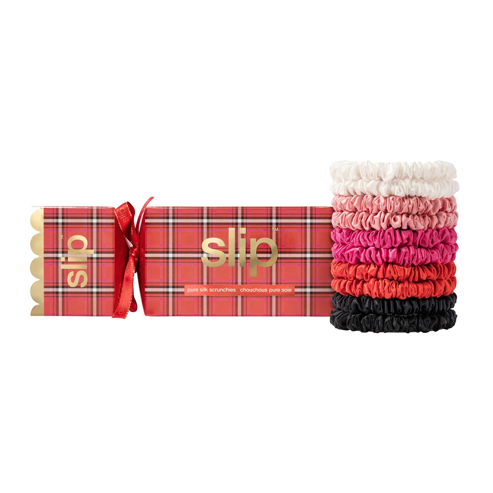 slip Skinny Scrunchies in Holiday Cracker Packaging: Anti-Crease, Anti-Breakage Slipsilk™ Design Protects Delicate Hair | Includes 10 Pure Silk Scrunchies, Jean Image