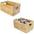 M4DECOR Water Hyacinth Storage Baskets, Wicker Storage Basket with Handles, Woven Baskets for Storage, Pantry Storage Baskets for Kitchen Organizers and Storage Pantry (2 Packs Medium)