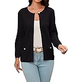 EliteLand Women's Open Front Cardigan Sweater Thick Crewneck Causal Long Sleeve Knit Lady Coat