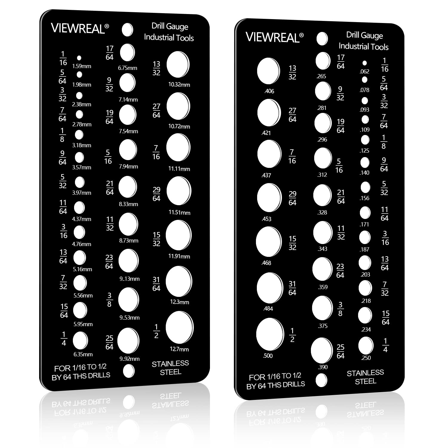 Photo 1 of 2 Pieces Drill Bit Size Gauge Drill Bit Guide Stainless Steel Drill Gauge 29 Holes Metal Drill Size Gauge Tool for 1/16 Inch to 1/2 Inch Size Bits Measurement (Black)