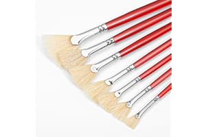 Oruola 7pcs Water Color Paint Brushes for Adults, Fan Brushes for Acrylic Painting with Pig Bristle Natural Hair and Long Wood Handle, Oil Watercolor Painting, Rock Painting