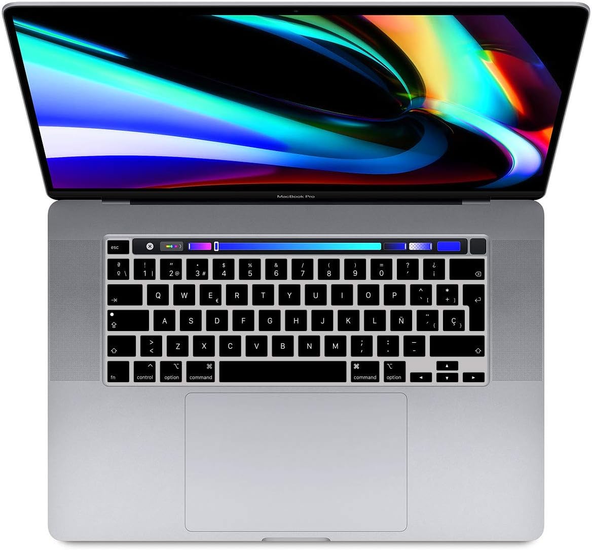 MMDW Spanish Language ESP Silicone Keyboard Cover Skin for MacBook Pro 16 2019 A2141 for MacBook New Pro 13.3 inch A2338 M1/A2251/A2289 with Touch Bar & Touch ID European Version(Black) - Image 3