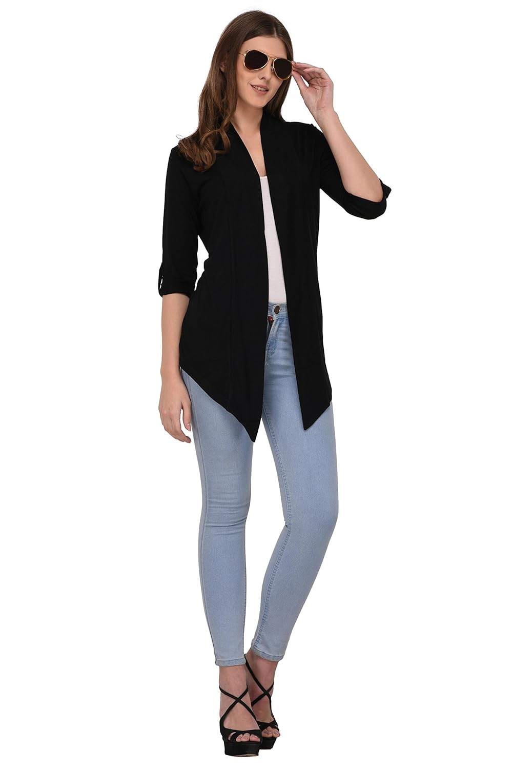 espresso women's 100% viscose waterfall shrugs with button foldable sleeve