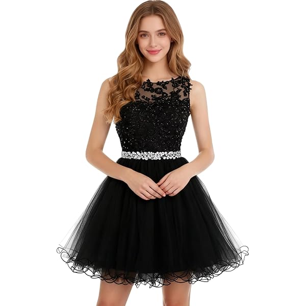 Amazon.com: Dydsz Women's 2 Piece Black Prom Dress Short A Line Tulle Homecoming  Dresses for Teens Appliques Beaded Graduation Party Dress Size 2 :  Clothing, Shoes & Jewelry