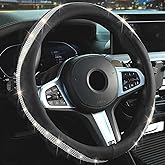Bling Steering Wheel Cover，14.5-15 Inch Car Steering Wheel Cover with Diamond Crystal Rhinestone，Delicate and Anti-Slip Sparkly Car Wheel Protector for Women Girl，Black