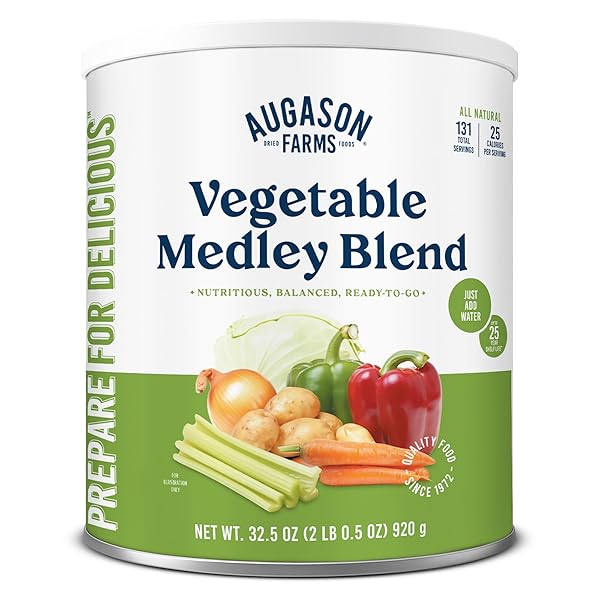 AUGASON FARMS VEGETABLE MEDLEY BLEND CAN – DEHYDRATED MIXED VEGGIES – GLUTEN FREE EMERGENCY FOOD SUPPLY WITH LONG SHELF LIFE FOR SURVIVAL, DISASTER PREP & EVERYDAY MEALS – 131 SERVINGS