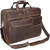 Polare X-Large 18" Full Grain Leather Briefcase For Men Business Travel Case Messenger Bag Fits 17.3" Laptop