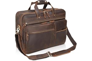 Polare Large Full Grain Leather Briefcase For Men Business Travel Case Messenger Bag