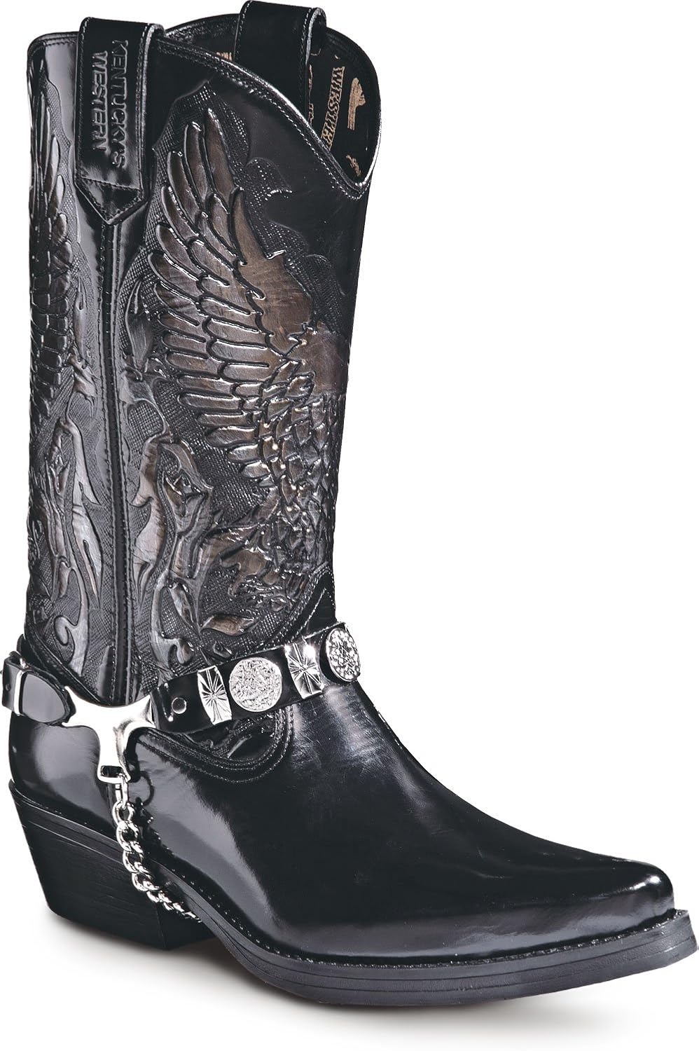 Embout De Botte Western – Sculpté Main – Noir Et Argent Avec Pierre Noire – Occasion