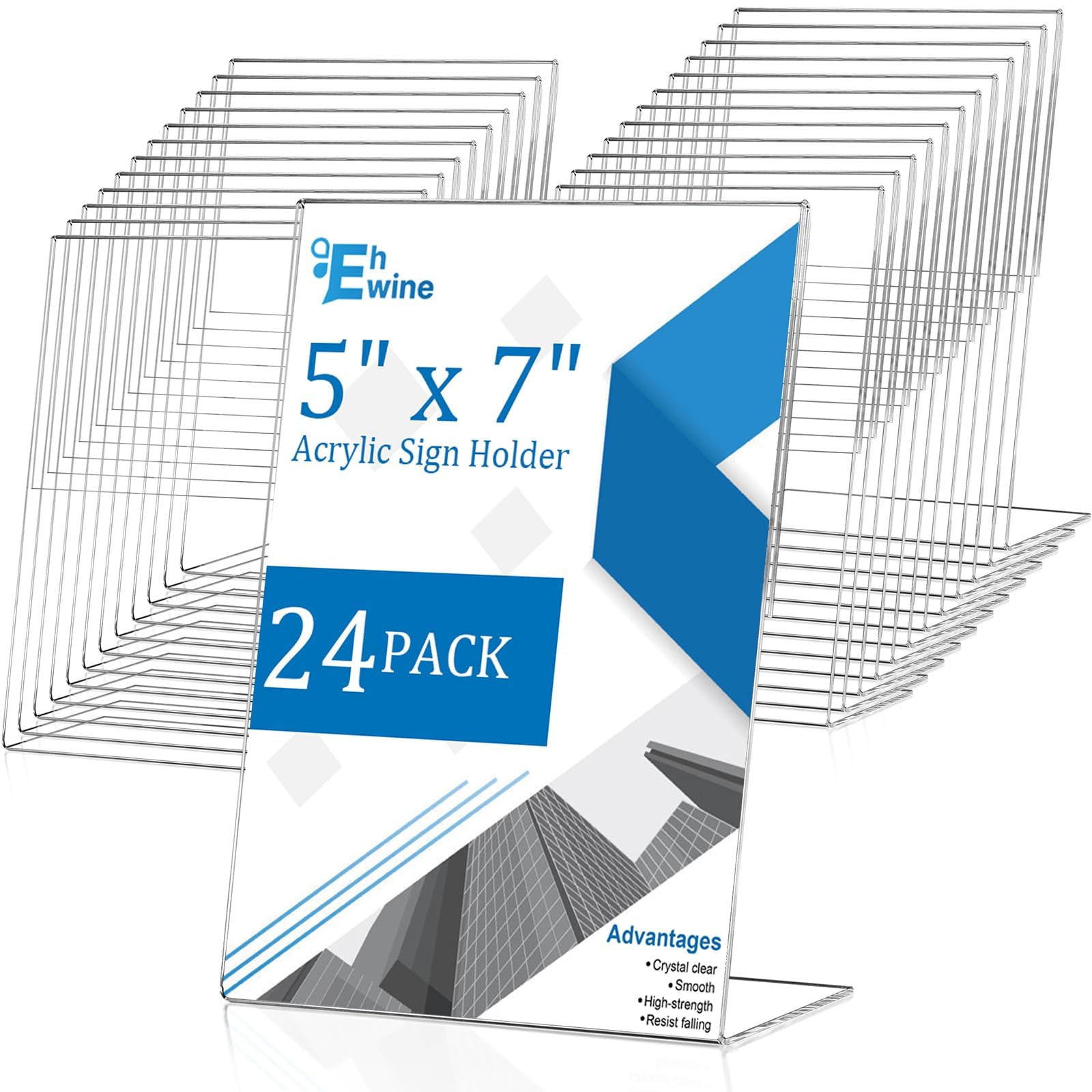 Photo 1 of EHWINE 24 Pack 5 x 7 Acrylic Sign Holder, Clear Plastic Signs Display Stand, Vertical Slanted Back Paper Holder Stand up Table Top Sign Holders Flyer Stand Frames Suitable for Office Business Store