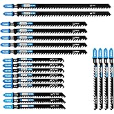 MUOZLOP 20 PCS Jigsaw Blades，Jig Saw Blades with Storage Case,T-Shank jig Saw Blades for Wood, Metal Cutting (20pcs（T111C/T144D /T244D/T344D/T744D）)