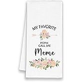Xmsaitar My Favorite People Call Me Meme Gifts Kitchen Towels, Grandma Bathroom Hand Towels Gifts for Meme Christmas Birthday Mother's Day, Floral Rustic Cottagecore Tea Dish Towel Decor 16x24in