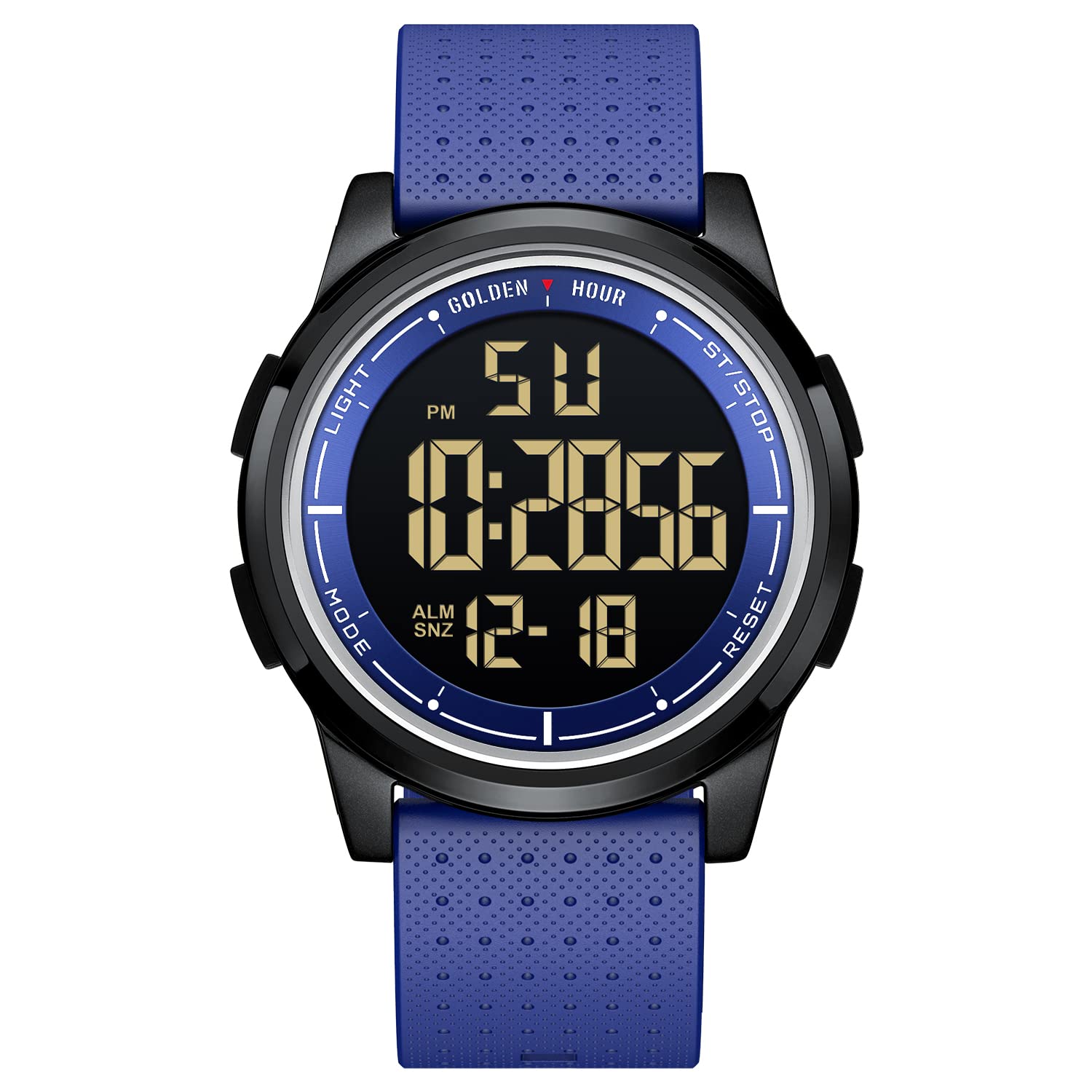 Photo 1 of GOLDEN HOUR Ultra-Thin Minimalist Sports Waterproof Digital Watches Men with Wide-Angle Display Rubber Strap Wrist Watch for Men Women in Blue