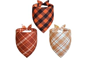 Agroon Fall Dog Bandanas Large 3PCS, 6 Pattern Thanksgiving Scarf for Boy and Girl, Plaid and Stripe Triangle Reversible Bibs Breed for Puppy Pets