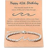 Cranviech 40th Birthday Gifts for Women, Silver Wave Charm Bracelet for Her, Unique Gift for Daughter, Mom, Sister, or Friend Celebrating Milestone Birthday