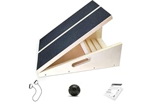 FLYBOLD Slant Board Calf Stretcher - Adjustable Incline Board for Achilles Stretcher, Non Slip Calf Stretch Board Includes Spiky Massage Ball for Foot Health and Stretch Resistance Tube for Plantar Fasciitis