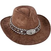 Cowboy Hat for Women and Men, Mens Western Cowboy Hats with Bull Head Womens Retro Vintage Jazz Hat Solid Color Cowgirl Hats (US, Alpha, Medium, Coffee 2)