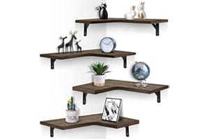EACHPAI Corner Floating Shelves Wall Mounted Set of 4, Rustic Wood Wall Storage Shelves for Bedroom, Living Room, Bathroom, Kitchen, Office and More…