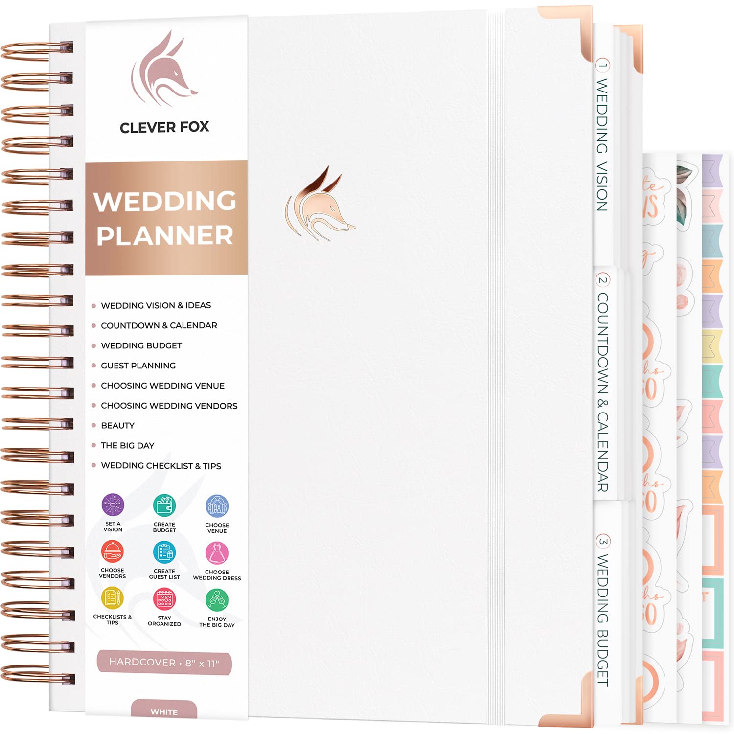 Clever Fox Wedding Planner – Notebook Organizer for Bride – Wedding Planning Binder Book with Pockets – Engagements Gift, 25.5x28cm (White)