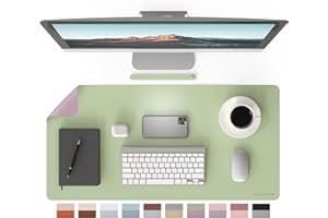 RENMTURE Double-Sided Two-Tone Faux Leather Desk mat Desktop Organization and Accessories Home and Office Large Mouse pad Game and Work (Matcha Green/Lavender Purple, 32"x16")