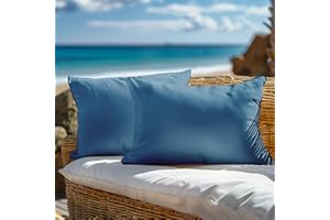WOLKI Waterproof Outdoor Pillows 12X20 Inch Feather and Down Filled Throw Pillow for Patio Furniture,Outside Decorative Set of 2, Blue