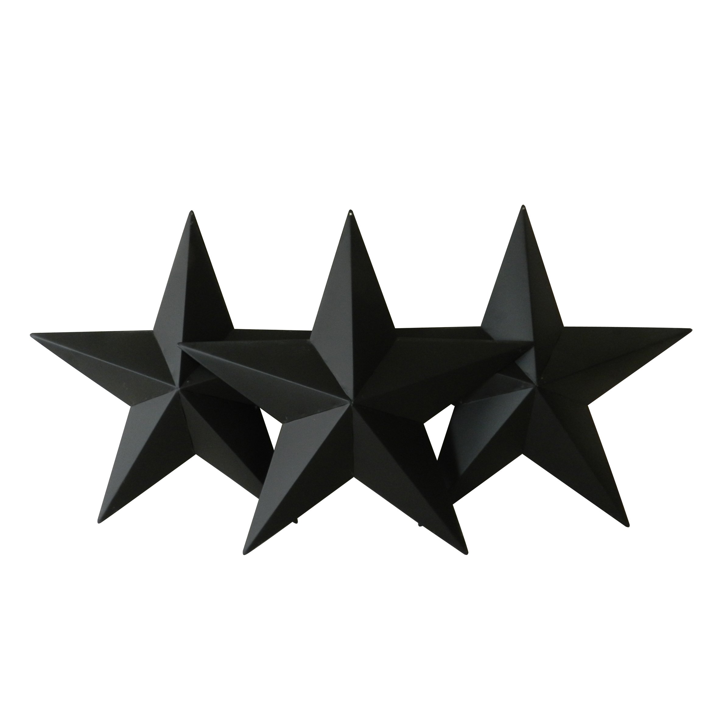 CVHOMEDECO. Country Rustic Antique Vintage Gifts Metal Barn Star Wall/Door Decor, 12 Inch, Set of 3. (Matt black)