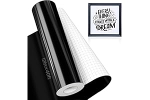 Hisiu Black Vinyl Permanent- 12" x 40FT Black Permanent Vinyl for Cricut, Black Adhesive Vinyl Waterproof Outdoor Permanent Vinyl Roll for Arts Craft, Home Decor Sticker,Mugs,Cups Decals