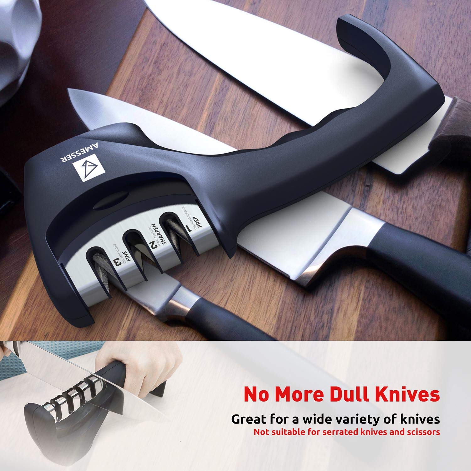 Kitchen Knife Sharpener 3 Stage Knife Sharpening Tool Sharpens Chef's