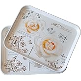Large Serving Platter Melamine Trays 2 Pack Stackable Food Tray with Floral Print for Gift, Party, Decor, Home, Restaurant (Gold Rose, Large)