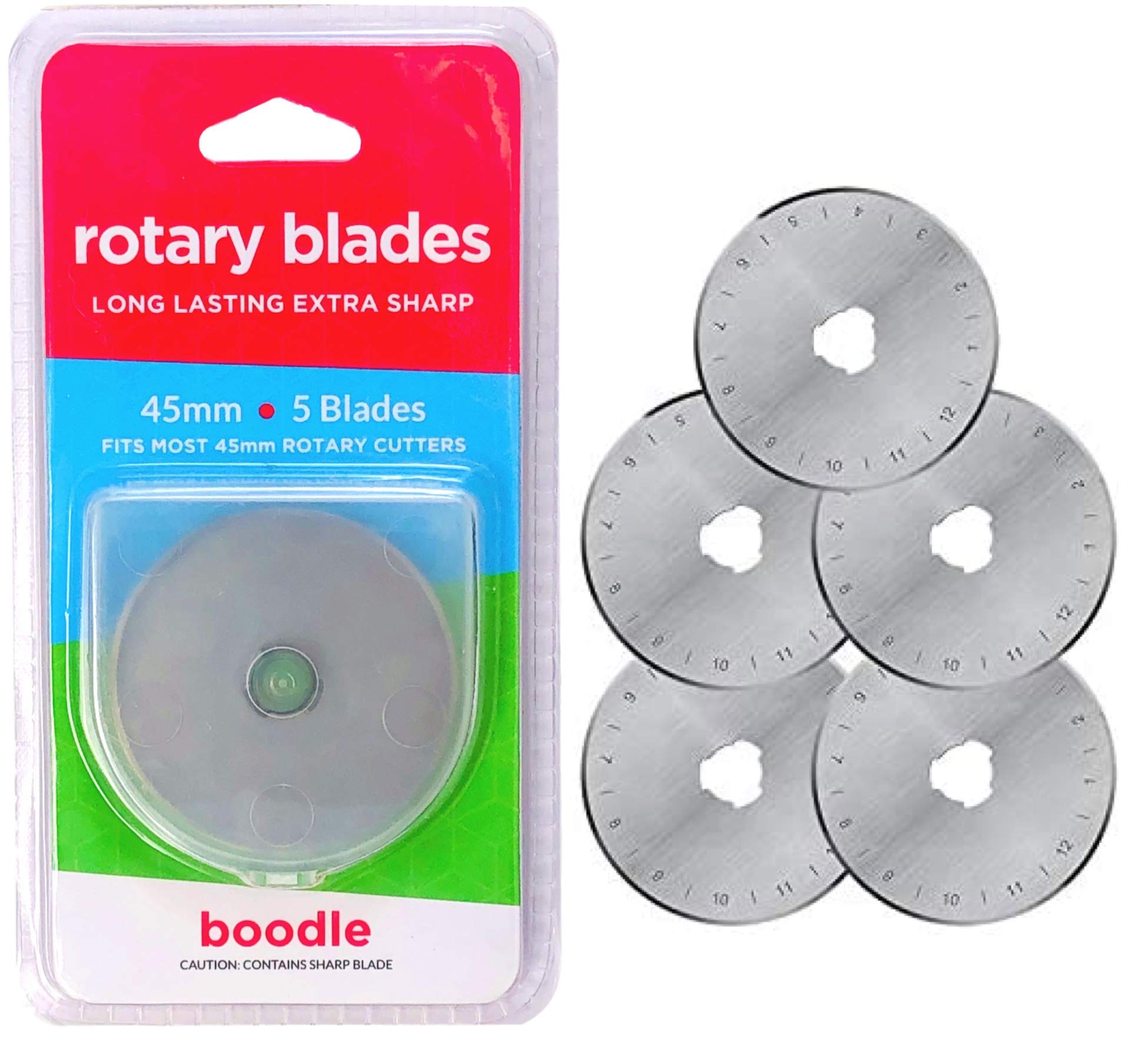 45mm Rotary Cutter Blades 5 Pack for Olfa Etc + Case SKS-7 Steel