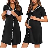 Ekouaer Button Down Nursing Nightgown V Neck Breastfeeding Dress Short Sleeve Classic Maternity Pajamas
