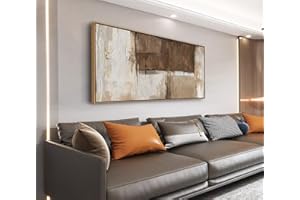 NINEASO Large Rustic Abstract Framed Wall Art (Beige Brown, Float Wood Frame, 100 X 50CM), Vintage Neutral Abstract Picture W