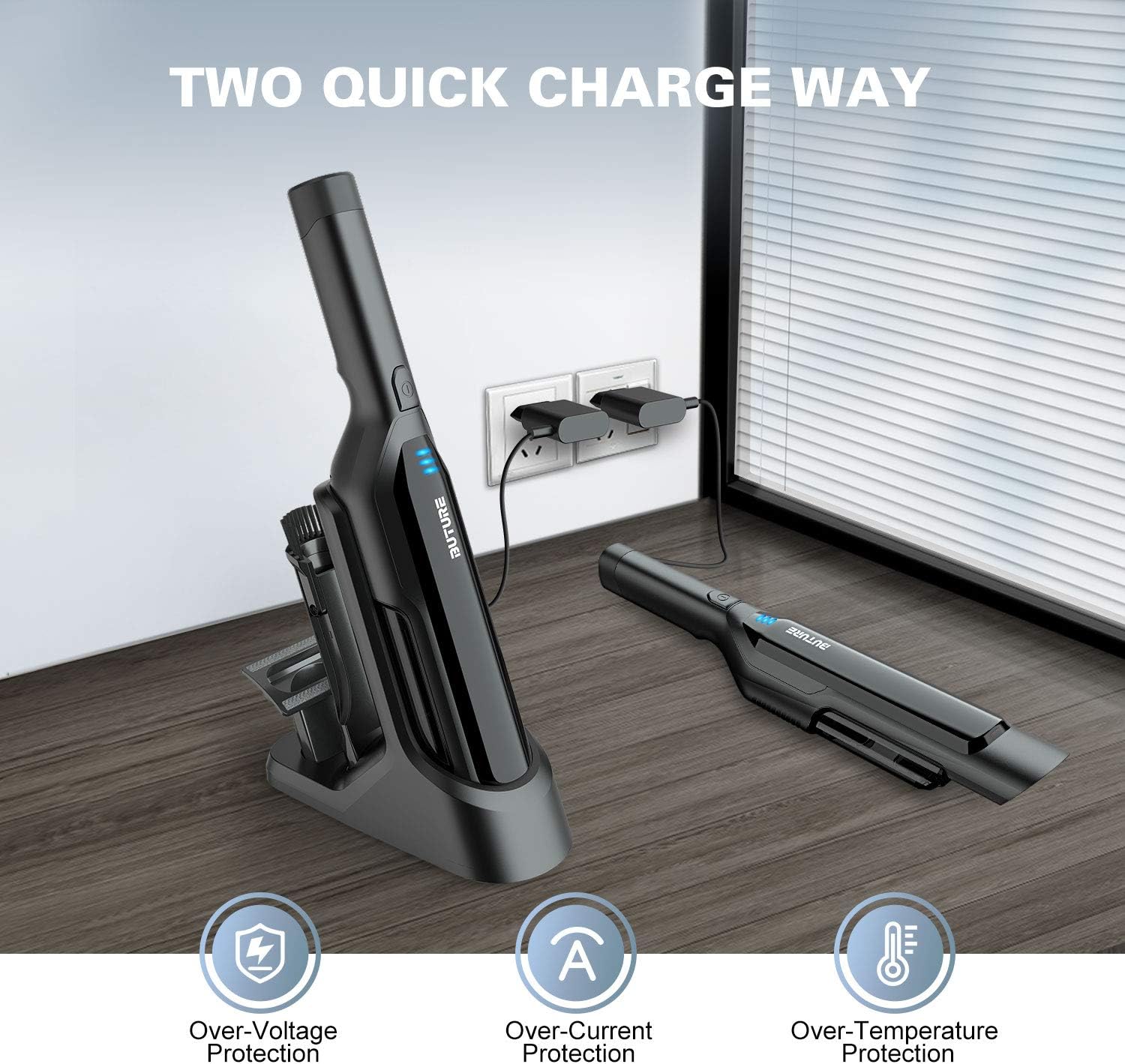 BuTure Handheld Vacuum Cordless, 17000PA USB Charging Car Vacuum, Poweful Suction Hand Vacuum Rechargable Lightweight Portable Vacuum Cleaner for Car and Home (Black) -