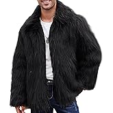 Gihuo Faux Fur Coat Winter Jackets for Men Mens Winter Coats Faux Fur Jacket Warm Fluffy Furry Trench Fake Fur Jacket