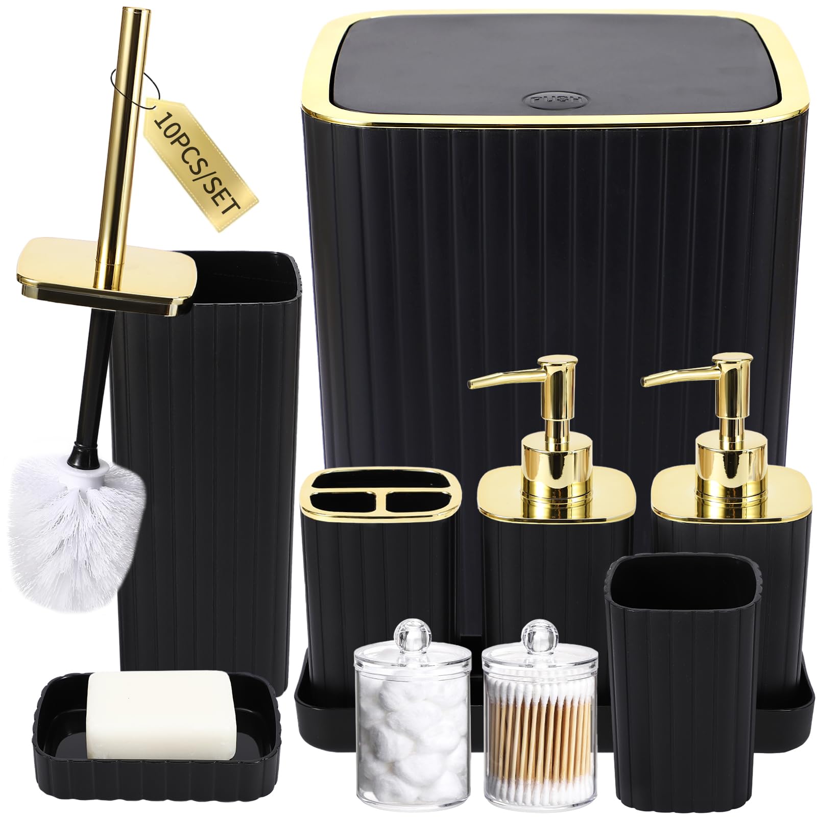 Photo 1 of XLHOMO Bathroom Accessories Set - Gorgeous Bathroom Set, 10PC Bathroom Accessory Set, Toilet Brush, Trash Can, Qtip Holder Dispenser & Soap Dispenser