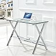 SMARTIK Glass Computer Desk, Study Glass Table, Gaming Desks, Clear Study Desk, Workstation Table for Small Spaces, Glass desks for Home Office 43.5"x21.7"x29.9"