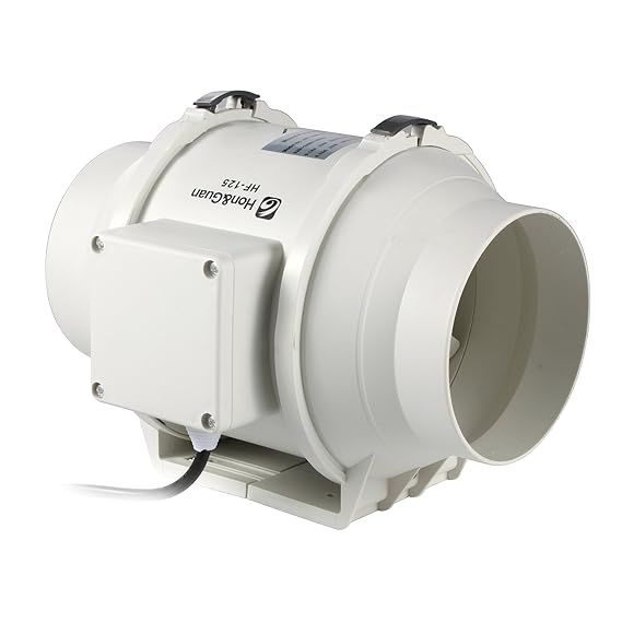 Hon&Guan 125mm Rohrventilator Mischdurchfluss Rohrlüfter mit Starker Abluft System 284m³/h für Büro , Bad , Halle , Hydroponi