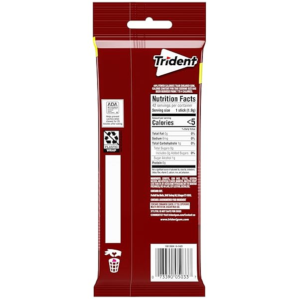 TRIDENT CINNAMON SUGAR-FREE CHEWING GUM, 3 PACKS OF 14 PIECES (42 TOTAL PIECES)