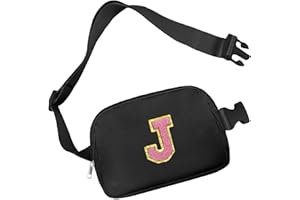 Aganmi Chenille Letter Crossbody Bags for Women Trendy, Waterproof Fanny Packs for Travel Essentials, Initial Letter Belt Bag with Multiple Inner Pockets and Adjustable Strap(Black J)