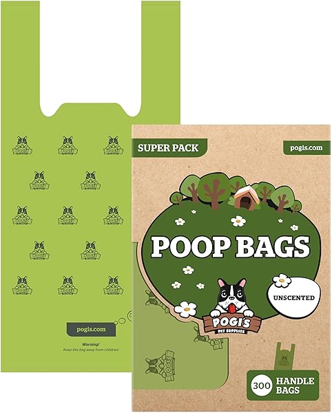 POGI’S 300 UNSCENTED DOG POOP BAGS WITH HANDLES...