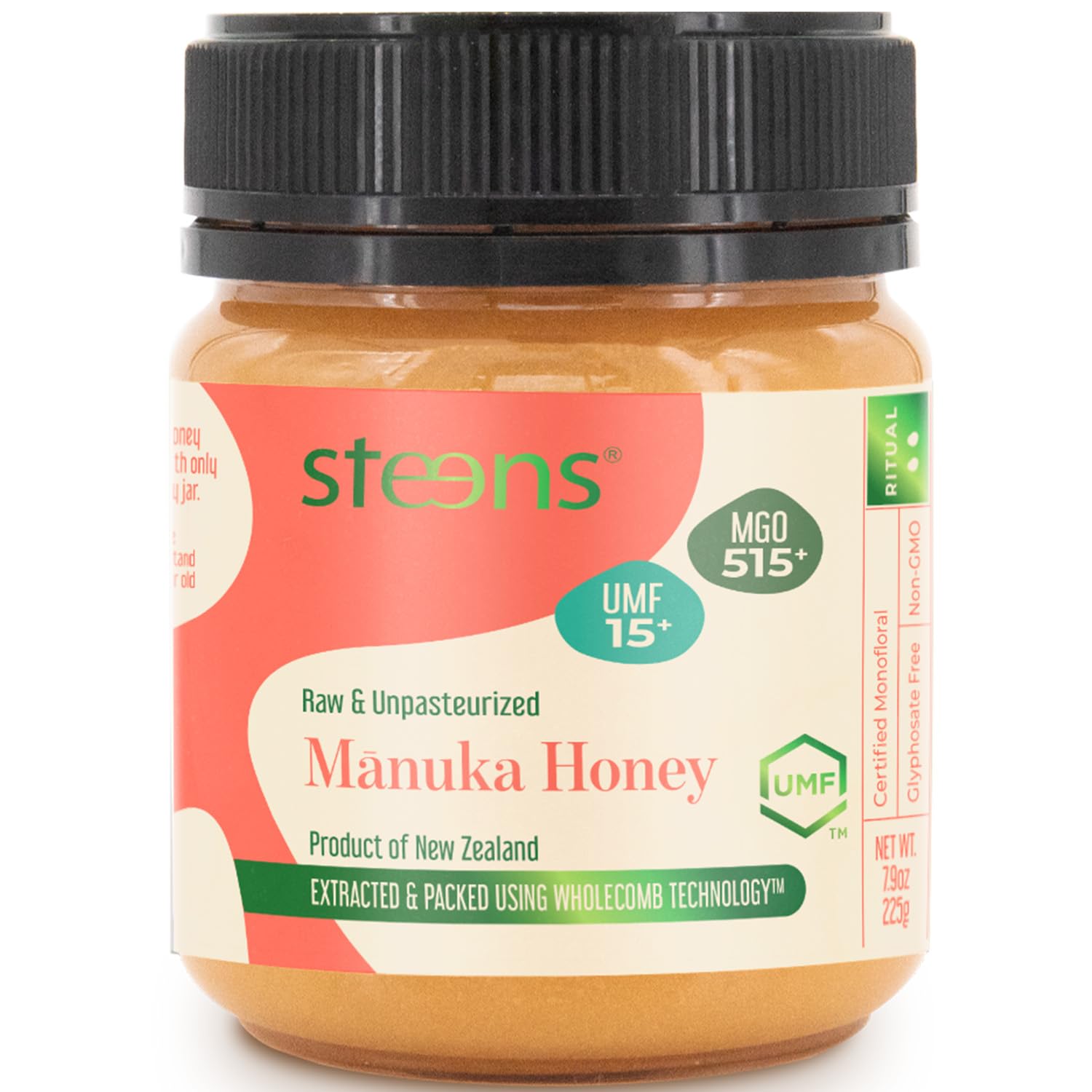 Steens Manuka Honey - MGO 515+ - Pure & Raw 100% Certified UMF 15+ Manuka Honey - Bottled and Sealed in New Zealand - 7.9 oz Jar Image