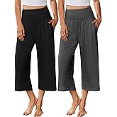 Ekouaer 2 Pack Womens Pajama Pants Wide Leg Capri Yoga Pants Lounge Comfy Sleep Pj Bottoms with Pockets