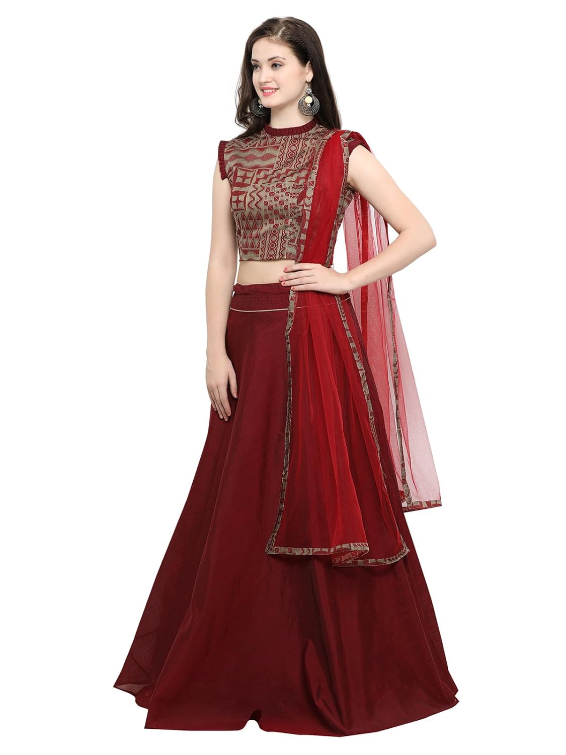 inddus women's cotton lehanga choli (ind-ifw-117-d _maroon_ free size)