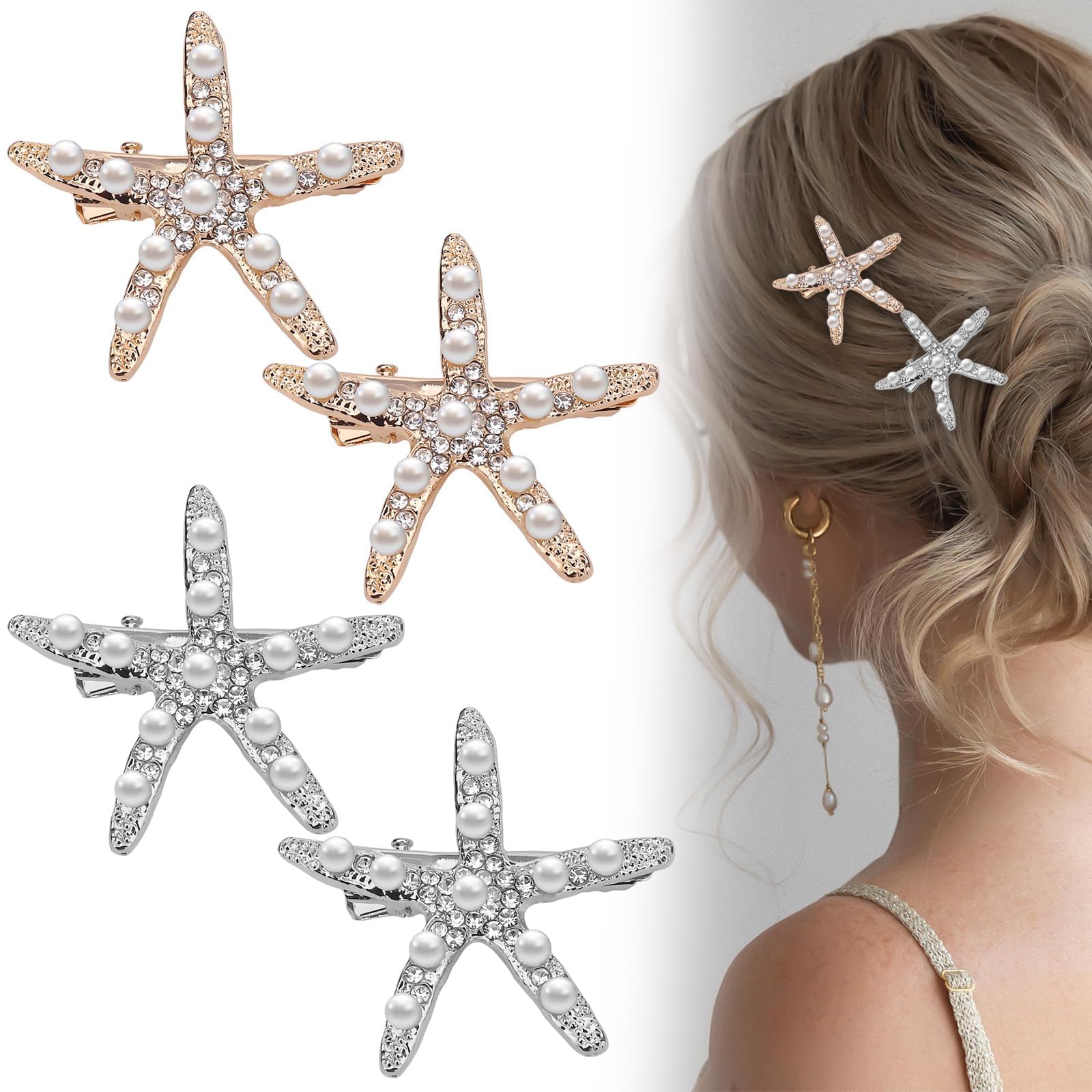 Star Crystal Hair Clips for Women | Sparkly Metal Alloy Barrettes Yheakne Crystal Star Barrette - Silver Rhinestone Bling Hair  main image 3