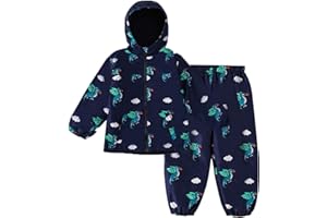 LZH Toddler Boys Girls Raincoat Waterproof Hooded Jacket Dinosaur Coat+Pants Suit