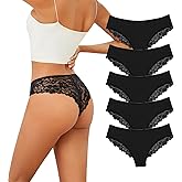 VKME Sexy Underwear for Women Lace Cheeky Soft Hipster Low Rise Breathable Undies Bikini Panties 5 Pack