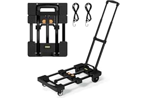 TROOZY Folding Hand Truck 500 LB, Portable Heavy Duty Dolly Cart with 4 Wheels (2 with Brake) & Extendable 26" Plate, Collapsible Luggage Trolley with 2 Elastic Straps for Travel, Moving, Camping